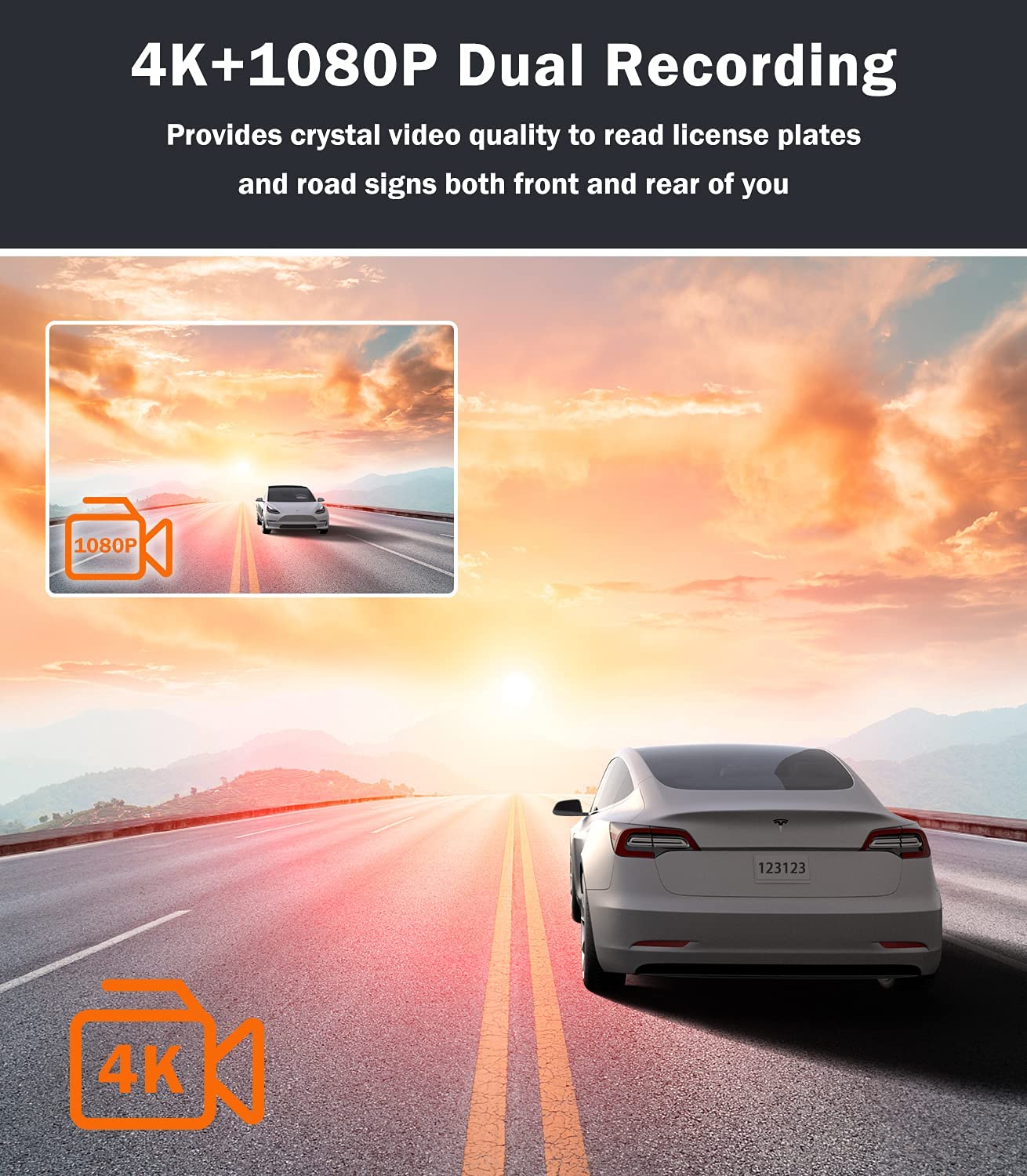 DS20 ADAS Function Dash Cam 4K Dual Cam Front and Rear Built-in GPS Front 4K/2.5K and Rear 1080P Dash Camera for Cars