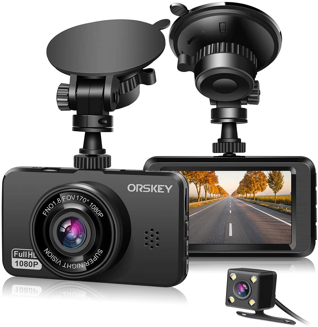 ORSKEY Dash Cam 1080P Full HD Car Camera DVR Dashboard Camera Video  Recorder In Car Camera Dashcam for Cars 170 Wide Angle WDR with 3.0 LCD  Display