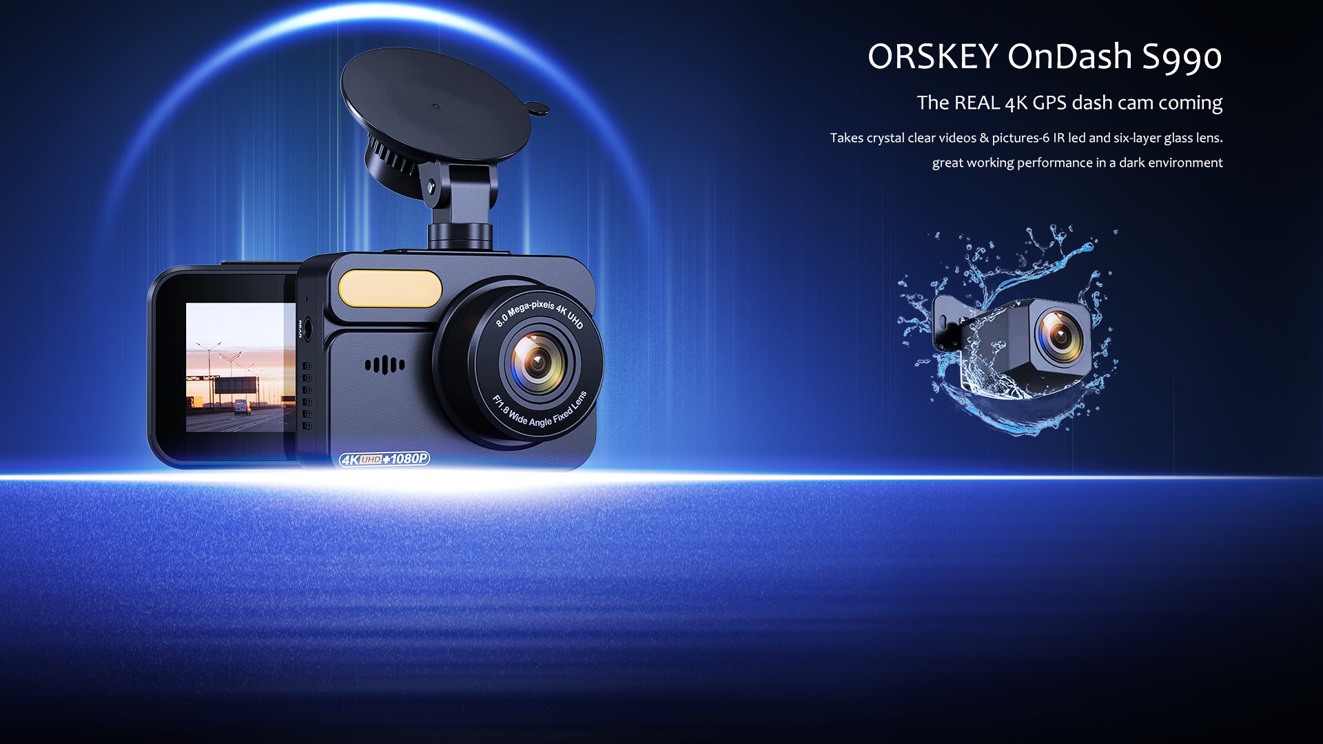 ORSKEY S960 3 Channel Dash Cam with 128GB Card,1080P+720P+720P Front R