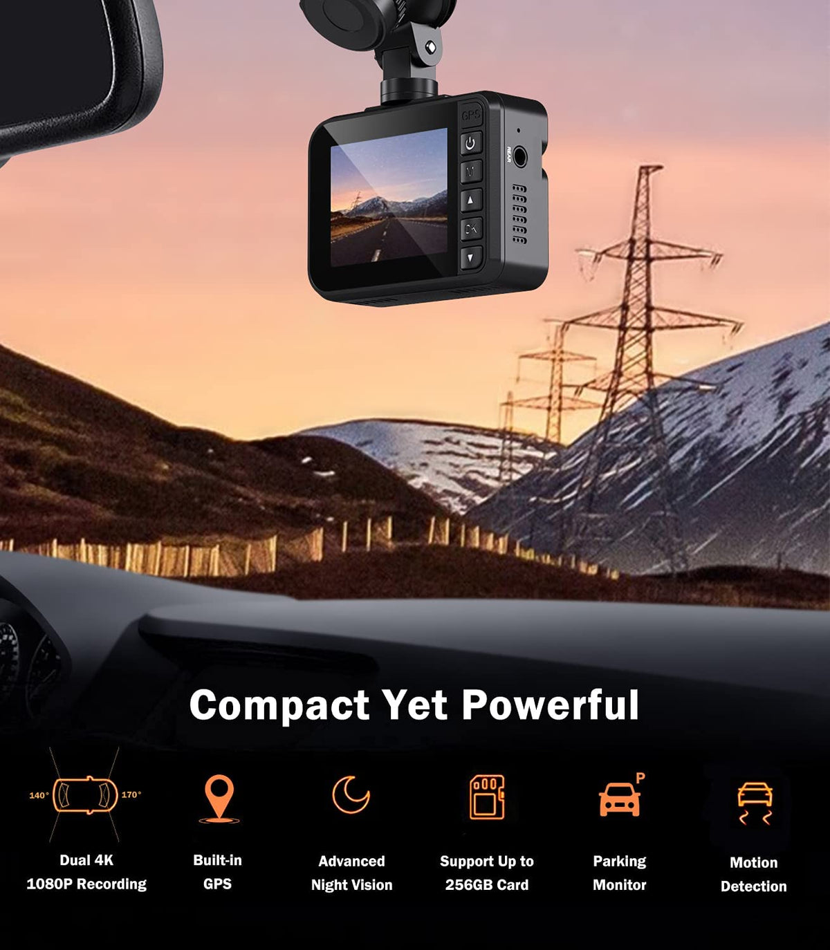 DS20 ADAS Function Dash Cam 4K Dual Cam Front and Rear Built-in GPS Front 4K/2.5K and Rear 1080P Dash Camera for Cars