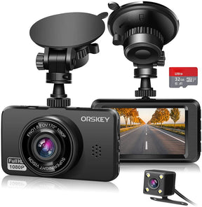 ORSKEY S900 Dash Cam 1080P Full HD Front and Rear Dual Camera SD Card Included 170 Wide Angle