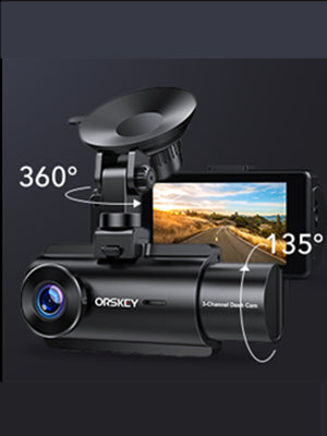ORSKEY S960 3 Channel Dash Cam with 128GB Card,1080P+720P+720P Front R