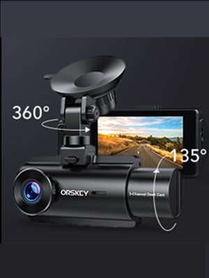 ORSKEY S960 3 Channel Dash Cam with 128GB Card,1080P+720P+720P Front Rear Inside Car Camera